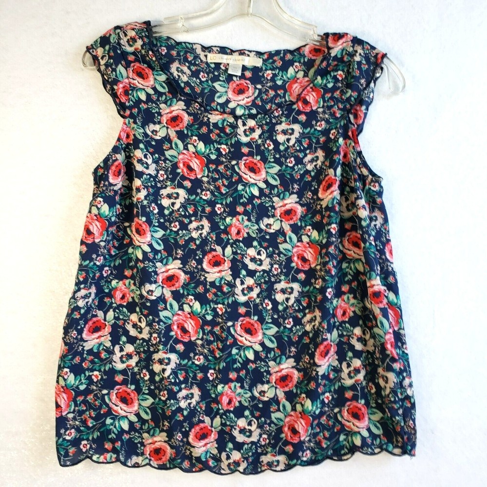 LC Lauren Conrad Women's Floral Rose Scalloped Neck and Sleeve Blouse Size XS